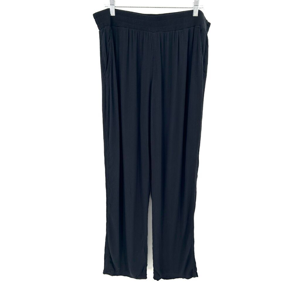 THREE DOTS Women's Black Gauzy Lagenlook Straight Leg Pull On Pants Size XL